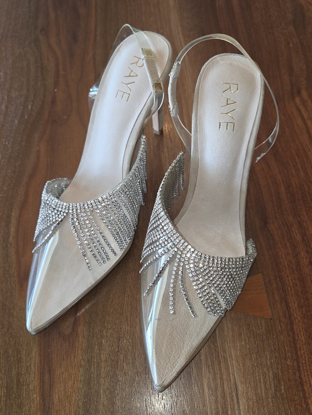 RAYE Silver Crystal Fringe Slingback Pumps